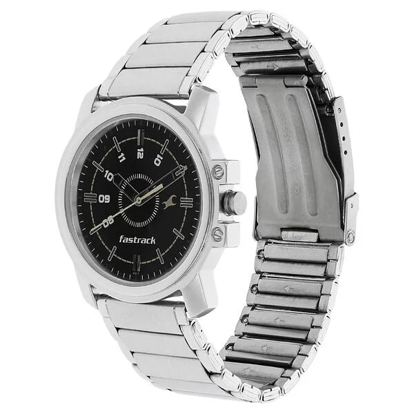 Quartz Analog Black Dial Stainless Steel Strap Watch for Men