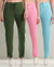 T.T. Women Regular Fit Poly Jersey Solid Trackpant Pack Of 3-Olive-Pink-Turquoise