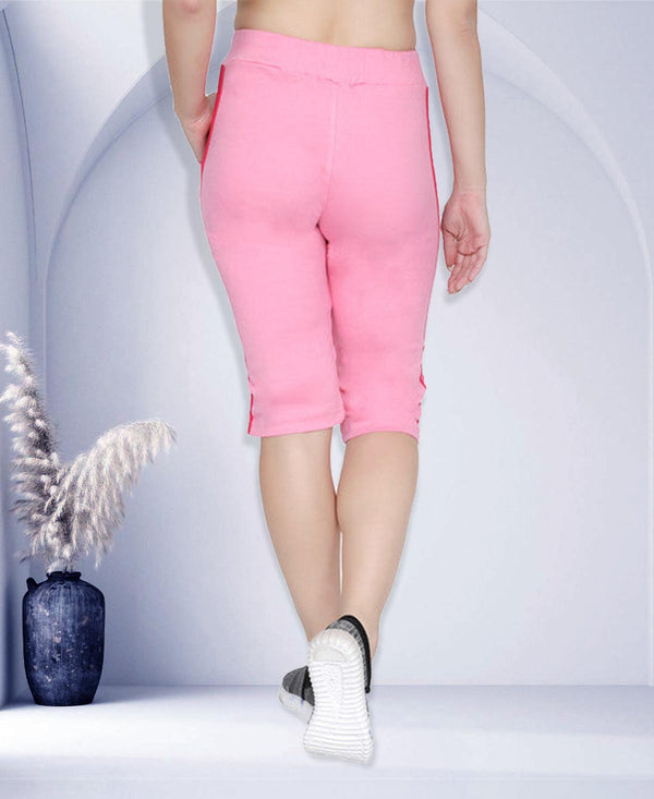 T.T. Women Solid Cotton Capri Pink