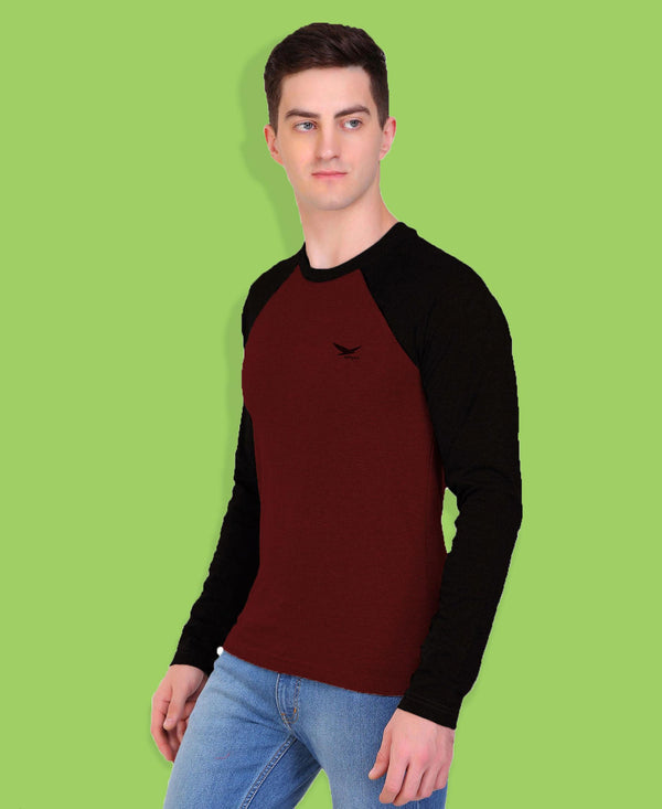 HiFlyers Men Round Neck Full Sleeve Cut & Sew Red Black T-Shirt