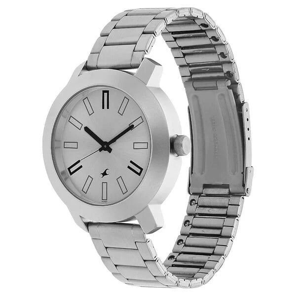 Quartz Analog Silver Dial Stainless Steel Strap Watch for Guys