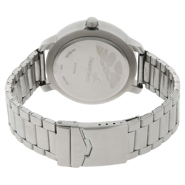 Quartz Analog Black Dial Stainless Steel Strap Watch for Guys