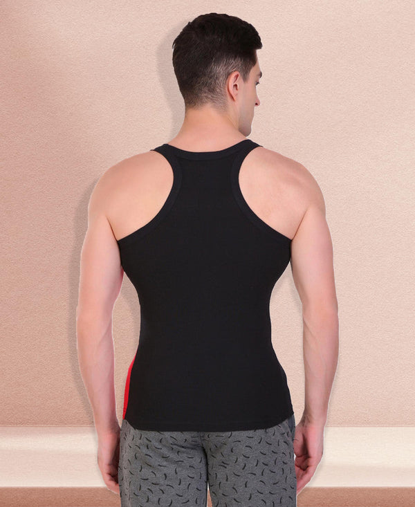 T.T. Men DesignerGym Vest Pack Of 3 Black-Red -Blue-Grey -Brown-Black
