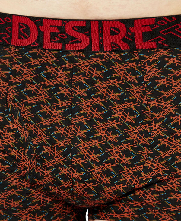 T.T. Mens Desire 100% Combed Cotton Printed Mini Top Elastic Trunk Pack Of 3 Grey-Navy-Orange