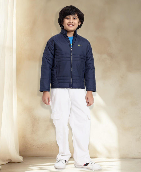 HiFlyers Boys Regular Fit | Polyster |Fluffy Full Sleeves |Quilted Insulation|High Neck Stand Collar|Zipper Jacket -Blue