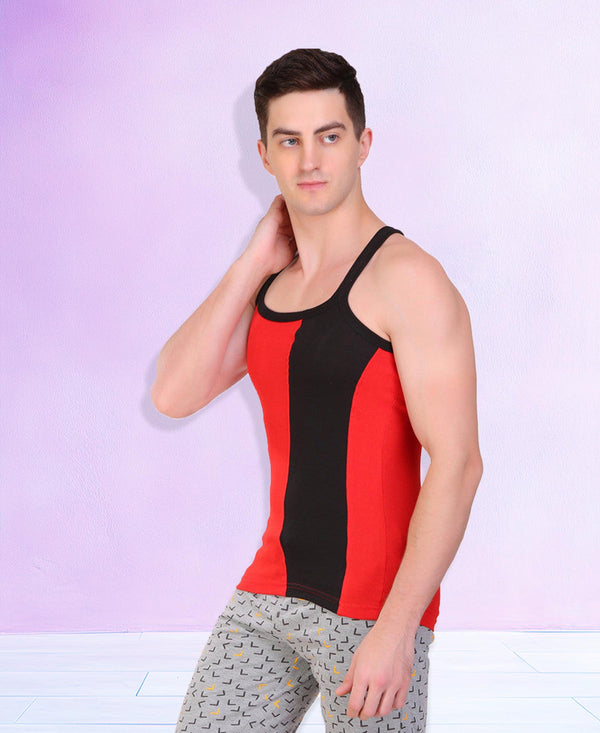 T.T. Men DesignerGym Vest Pack Of 3 Olive-Grey -Black-Red-Red-Black