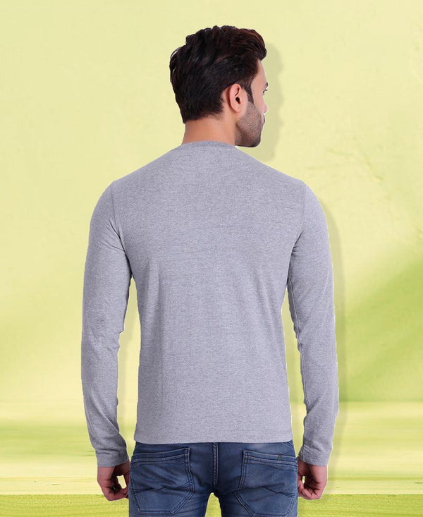 HiFlyers Men Round Neck Full Sleeve Solid Grey T-Shirt