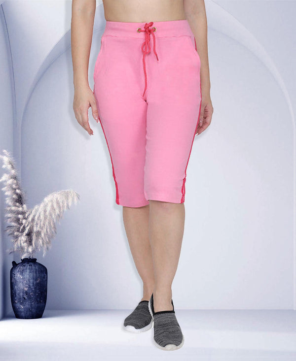 T.T. Women Solid Cotton Capri Pink