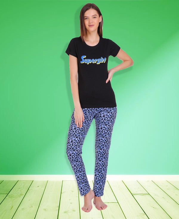 HiFlyers Women Comfort FitPrinted Cotton Pyjama Sky Blue