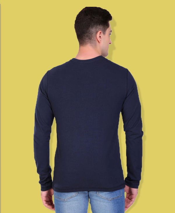 HiFlyers Men Round Neck Full Sleeve Cut & Sew Navy-Sky Blue T-Shirt