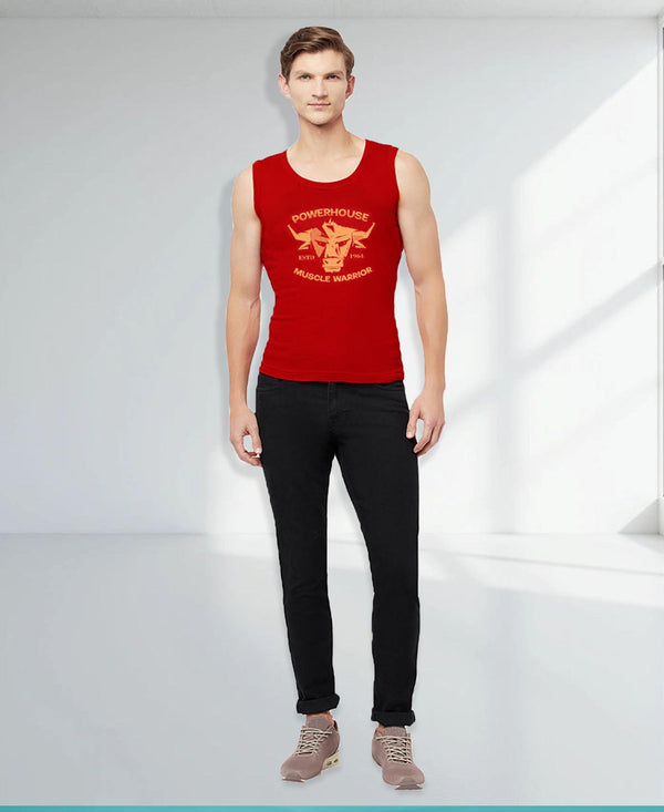 T.T. Men Cool Cotton Printed Regular Fit Round Neck Muscle Tees Pack Of 1 Red