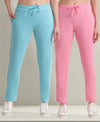 T.T. Women Regular Fit Poly Jersey Solid Trackpant Pack Of 2-Turquoise-Pink