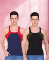 T.T. Men DesignerGym Vest Pack Of 2 Black-Olive -Blue-Red