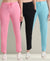 T.T. Women Regular Fit Poly Jersey Solid Trackpant Pack Of 3-Black-Pink-Turquoise