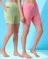 T.T. Women Regular Fit Poly Jersey Solid Short Pack Of 2-Green-Pink