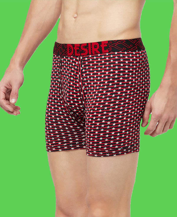 T.T. Mens Desire Printed Long Top Elastic TrunkPack Of 2 Anthra-Red