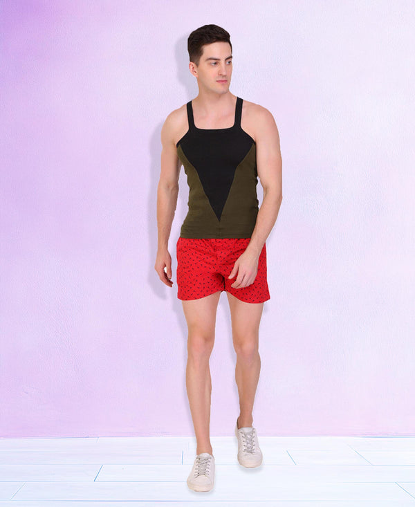 T.T. Men DesignerGym Vest Pack Of 3 Black-Olive -Blue-Red-Grey-Blue