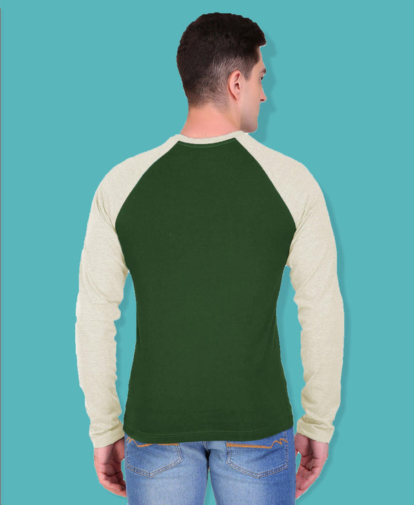 HiFlyers Men Round Neck Full Sleeve Cut & Sew Green T-Shirt