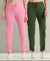 T.T. Women Regular Fit Poly Jersey Solid Trackpant Pack Of 2-Olive-Pink