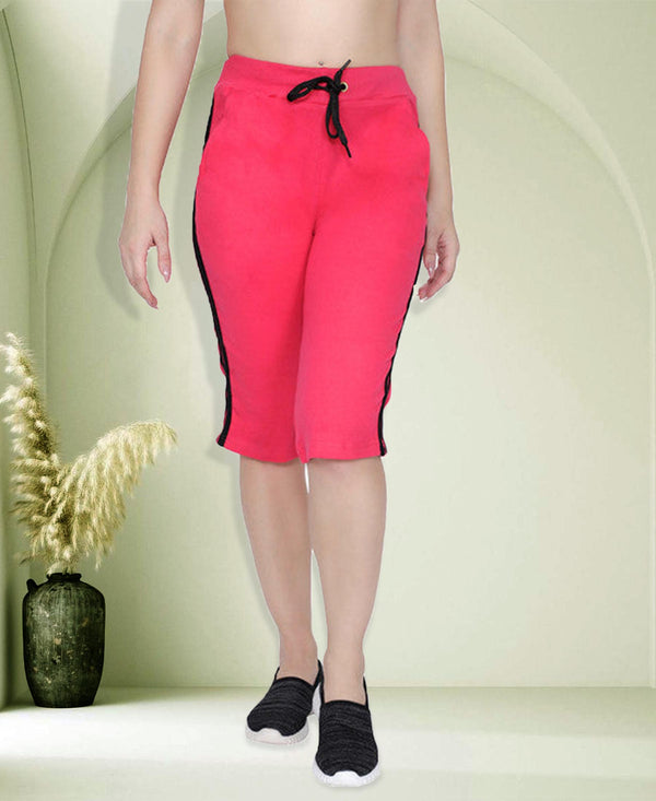 T.T. Women Solid Cotton Capri Fuschia