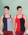T.T. Men DesignerGym Vest Pack Of 2 Red-Black -Blue-Grey