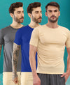T.T. Men Slim Fit Poly Jersey Round Neck Half Sleeve T-Shirt Pack Of 3 Anthra-Royal Blue-Skin