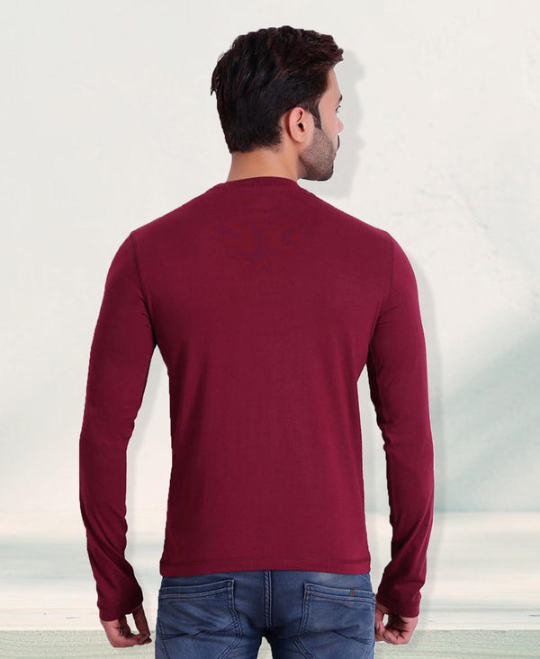 HiFlyers Men Round Neck Full Sleeve Solid Maroon T-Shirt