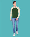 HiFlyers Men Round Neck Full Sleeve Cut & Sew Green T-Shirt