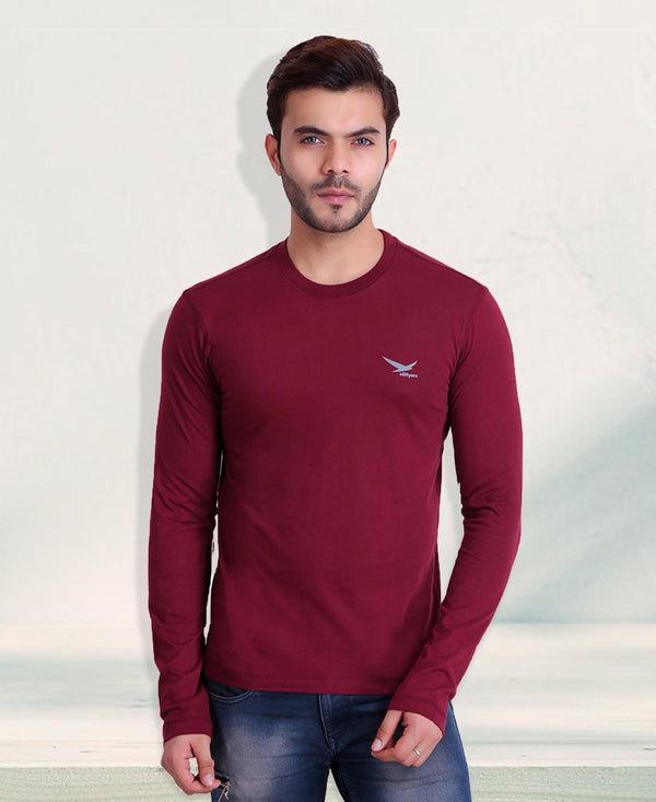 HiFlyers Men Round Neck Full Sleeve Solid Maroon T-Shirt