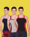 T.T. Men DesignerGym Vest Pack Of 3 Black-Red-Grey-Maroon-Navy-Grey