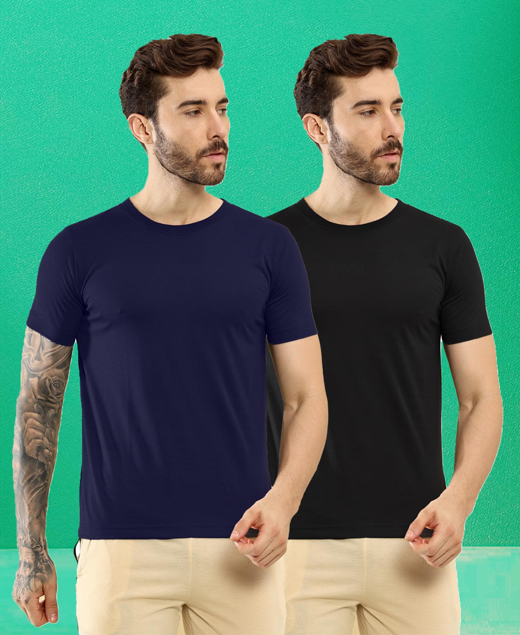 Buy Men Slim Fit Poly Jersey Round Neck Half Sleeve T-Shirt Pack Of Black-Navy| TTBazaar