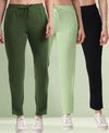 T.T. Women Regular Fit Poly Jersey Solid Trackpant Pack Of 3-Black-Green-Olive