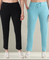 T.T. Women Regular Fit Poly Jersey Solid Trackpant Pack Of 2-Black-Turquoise