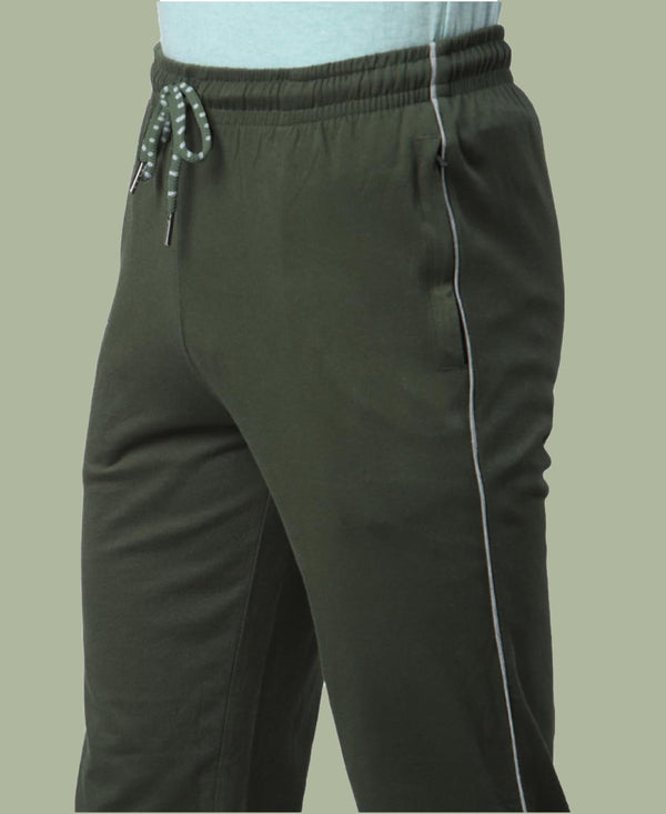 T.T. Men|Cotton Trackpant With Zipper Pocket|Regular Fit|Elastic Waist With Drawstring, Ultra Soft Stretch Fabric – Gym, Sports & Casual Wear With Side Piping||Olive