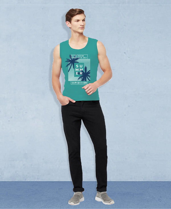 T.T. Men Cool Cotton Printed Regular Fit Round Neck Muscle Tees Pack Of 1 Green