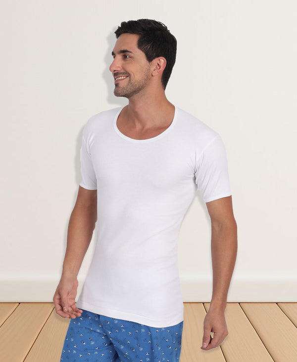 T.T. Men Interlock Half Sleeve Pack Of 2 White Pure Cotton Vest