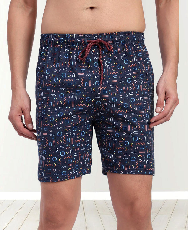T.T. Men Regular Fit Cotton Polyster Printed Short With Zip Pocket Pack Of 1-Navy