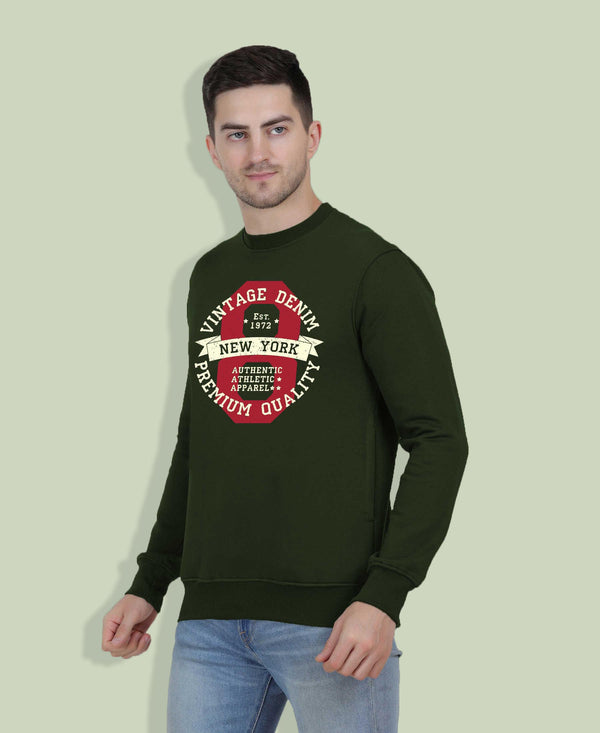 Hiflyers Men|Regular Fit|Chest Printed Cotton Fleece|Soft Stylish Casual Winter Wear Sweatshirt|Olive-P14