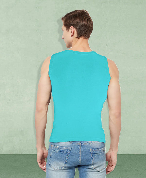 T.T. Men Cool Cotton Printed Regular Fit Round Neck Muscle Tees Pack Of 1 Blue