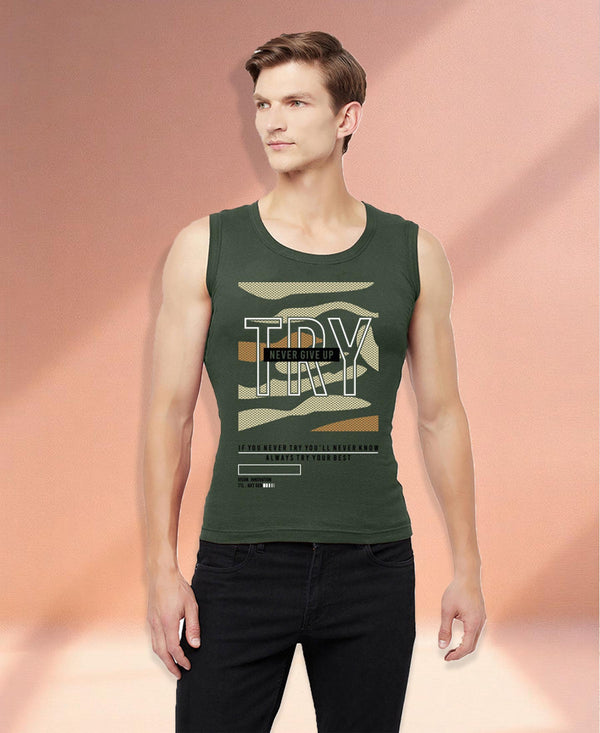 T.T. Men|Cool Tees|100% Cotton|Printed| Regular Fit |Round Neck Muscle Tshirts|Pack Of 2|Blue::Olive