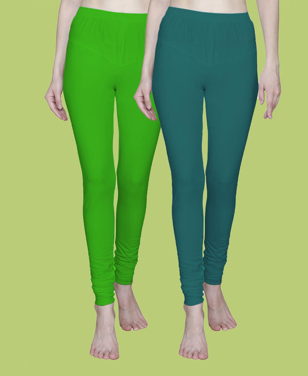 T.T. Women Solid Chudidar Cotton Lycra Cool Leggings -Emerald Green - Flourescent Green( Free Size)