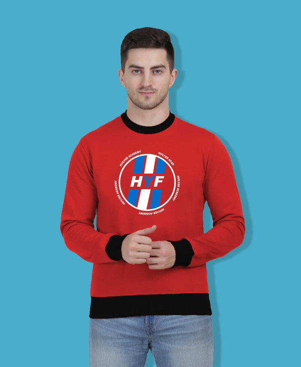 Hiflyers Men|Regular Fit|Chest Printed Cotton Fleece|Soft Stylish Casual Winter Wear Sweatshirt|Red-P16