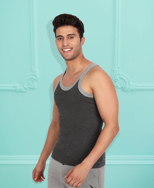 T.T. Men Titanic Charcoal Grey Pure Cotton Gym Vest