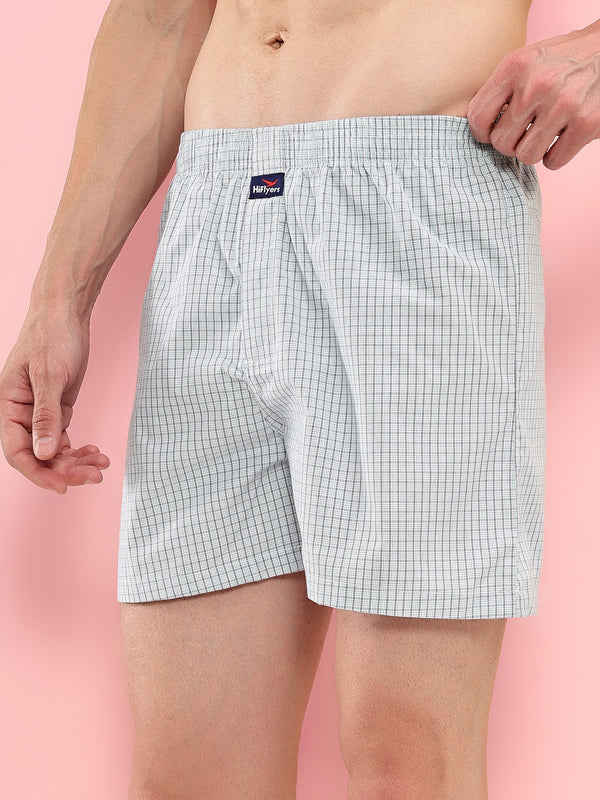 HiFlyers Men Regular Fit Checked Super Combed Cotton Woven Boxer Short Pack Of 1 Blue