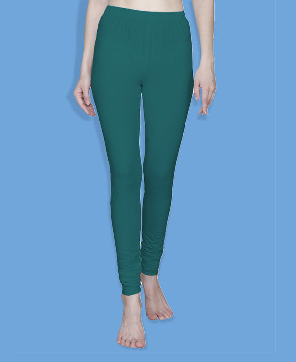 T.T. Women Solid Chudidar Cotton Lycra Cool Leggings -Emerald Green - Flourescent Green( Free Size)