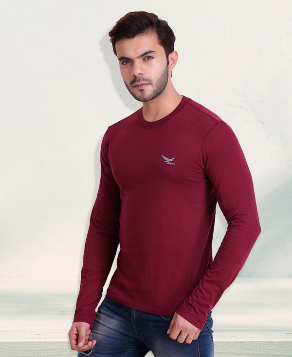 HiFlyers Men Round Neck Full Sleeve Solid Maroon T-Shirt