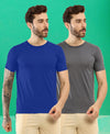 T.T. Men Slim Fit Poly Jersey Round Neck Half Sleeve T-Shirt Pack Of 2 Anthra-Royal