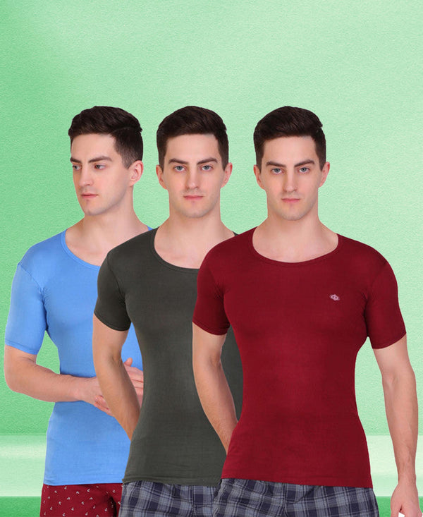 T.T. Men Solid Pack Of 3 Dyed Vest Assorted
