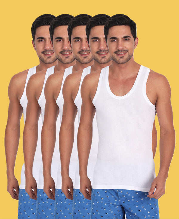 T.T. MenSuper Combed Cotton G-Vest Pack Of 5 White