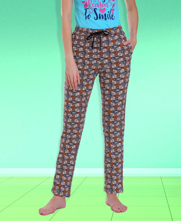 HiFlyers Women Comfort FitPrinted Cotton Pyjama Brown